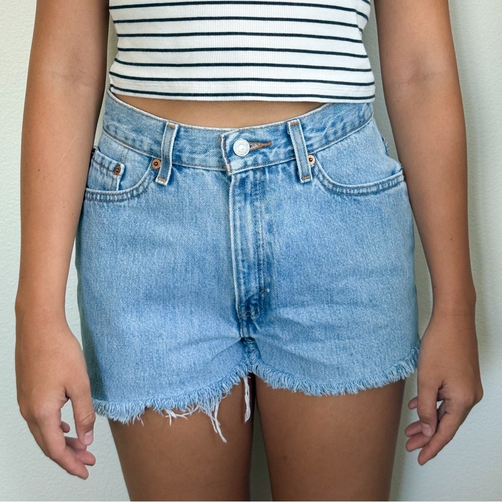 Vintage Levi's 512 Blue Jean Shorts with Frayed Hem and High-Waist